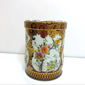 Vintage Daher Floral Metal Cylinder Tin